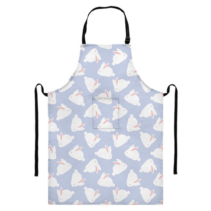 Mini Rabbit Pattern Print Bib Apron With Pocket