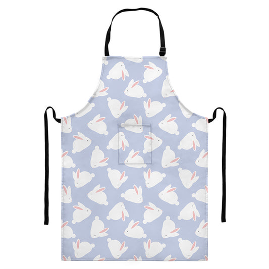 Mini Rabbit Pattern Print Bib Apron With Pocket