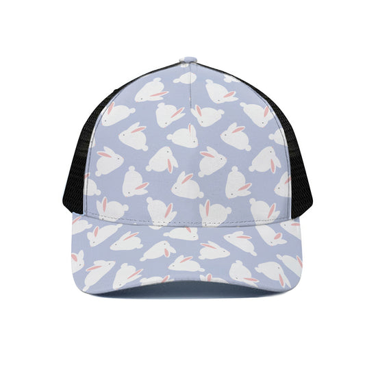 Mini Rabbit Pattern Print Black Mesh Trucker Cap