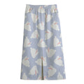 Mini Rabbit Pattern Print Cotton Front Slit Maxi Skirt