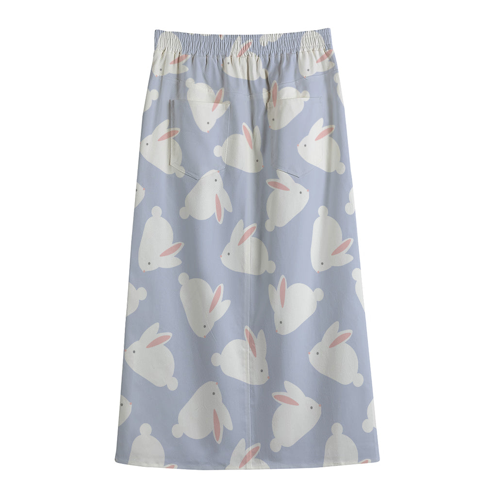Mini Rabbit Pattern Print Cotton Front Slit Maxi Skirt