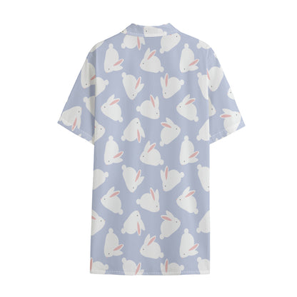 Mini Rabbit Pattern Print Cotton Hawaiian Shirt