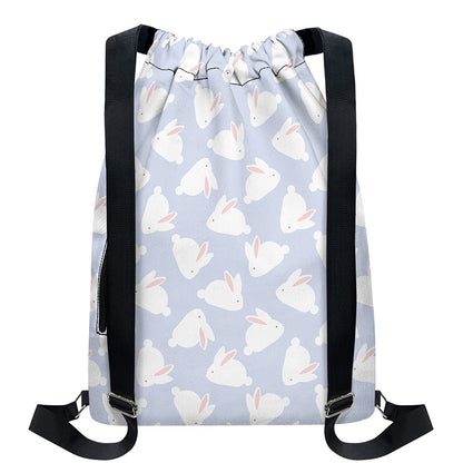 Mini Rabbit Pattern Print Drawstring Backpack