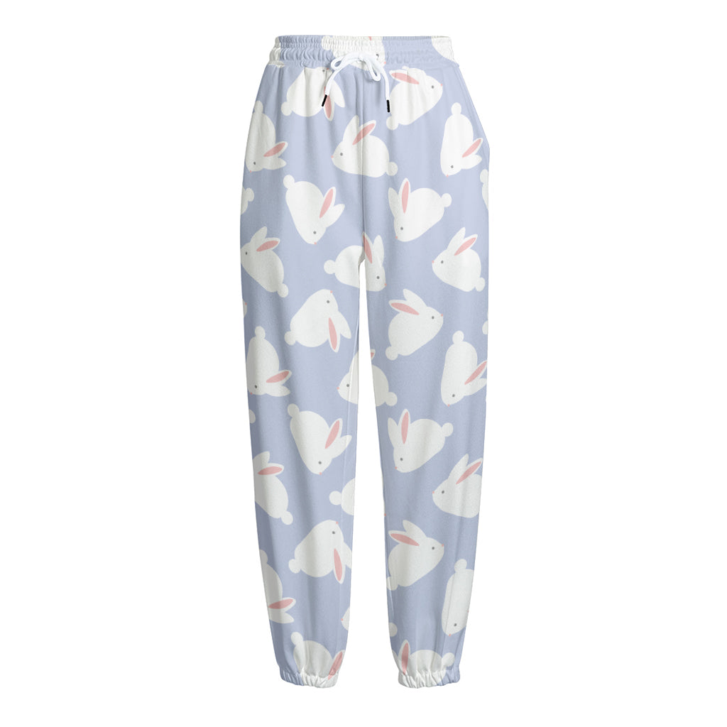 Mini Rabbit Pattern Print Fleece Lined Knit Pants