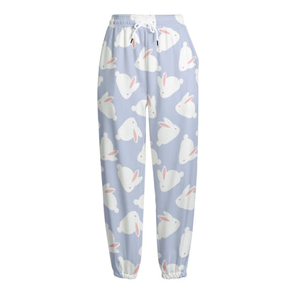 Mini Rabbit Pattern Print Fleece Lined Knit Pants