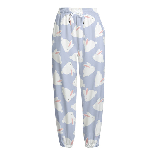 Mini Rabbit Pattern Print Fleece Lined Knit Pants