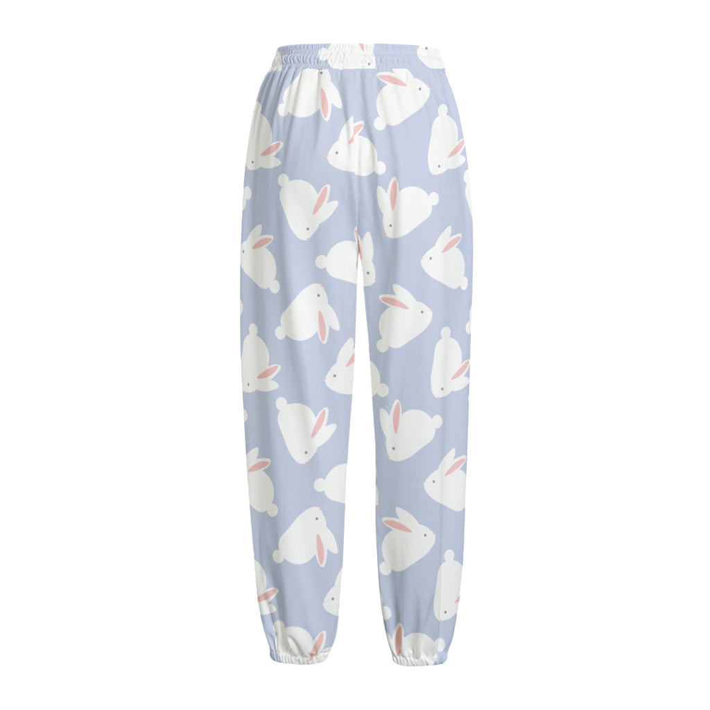 Mini Rabbit Pattern Print Fleece Lined Knit Pants