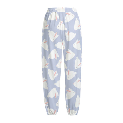 Mini Rabbit Pattern Print Fleece Lined Knit Pants