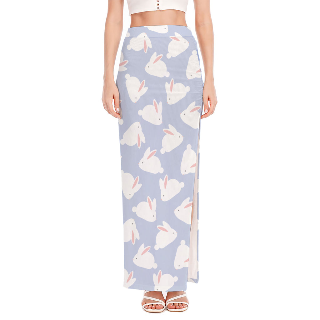 Mini Rabbit Pattern Print High Slit Maxi Skirt