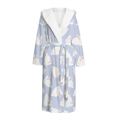 Mini Rabbit Pattern Print Hooded Bathrobe