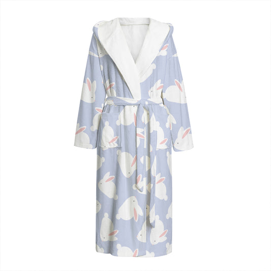 Mini Rabbit Pattern Print Hooded Bathrobe