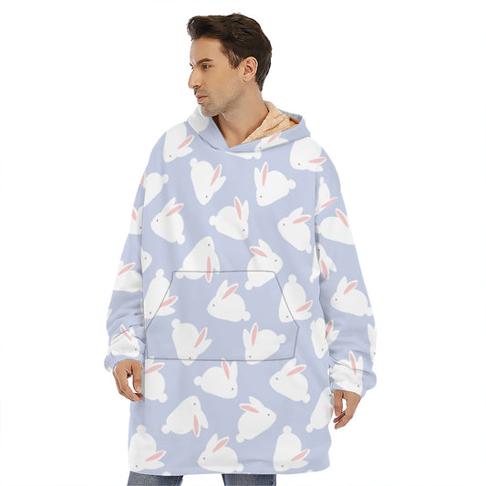 Mini Rabbit Pattern Print Hoodie Blanket