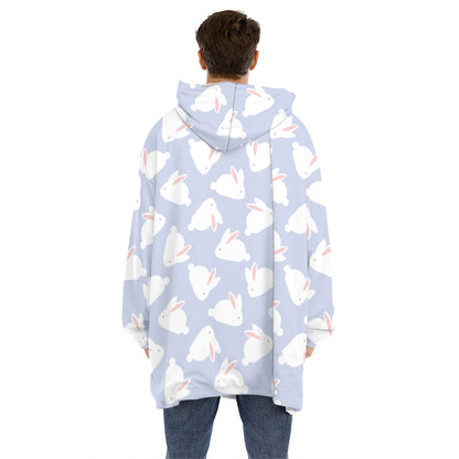 Mini Rabbit Pattern Print Hoodie Blanket
