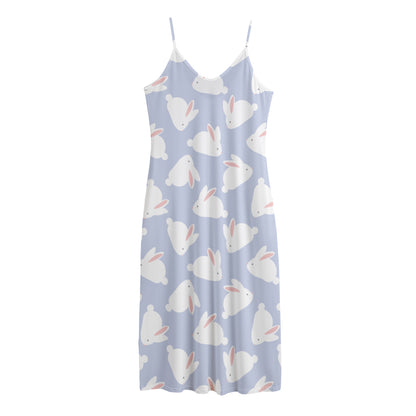 Mini Rabbit Pattern Print Jersey Midi Cami Dress
