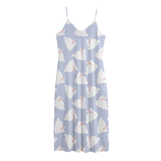 Mini Rabbit Pattern Print Jersey Midi Cami Dress