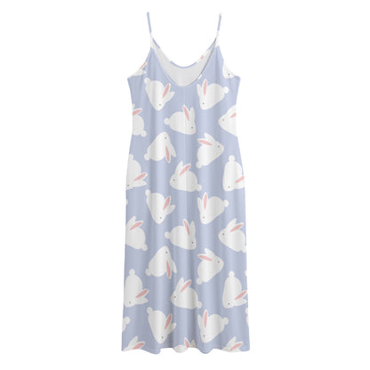 Mini Rabbit Pattern Print Jersey Midi Cami Dress