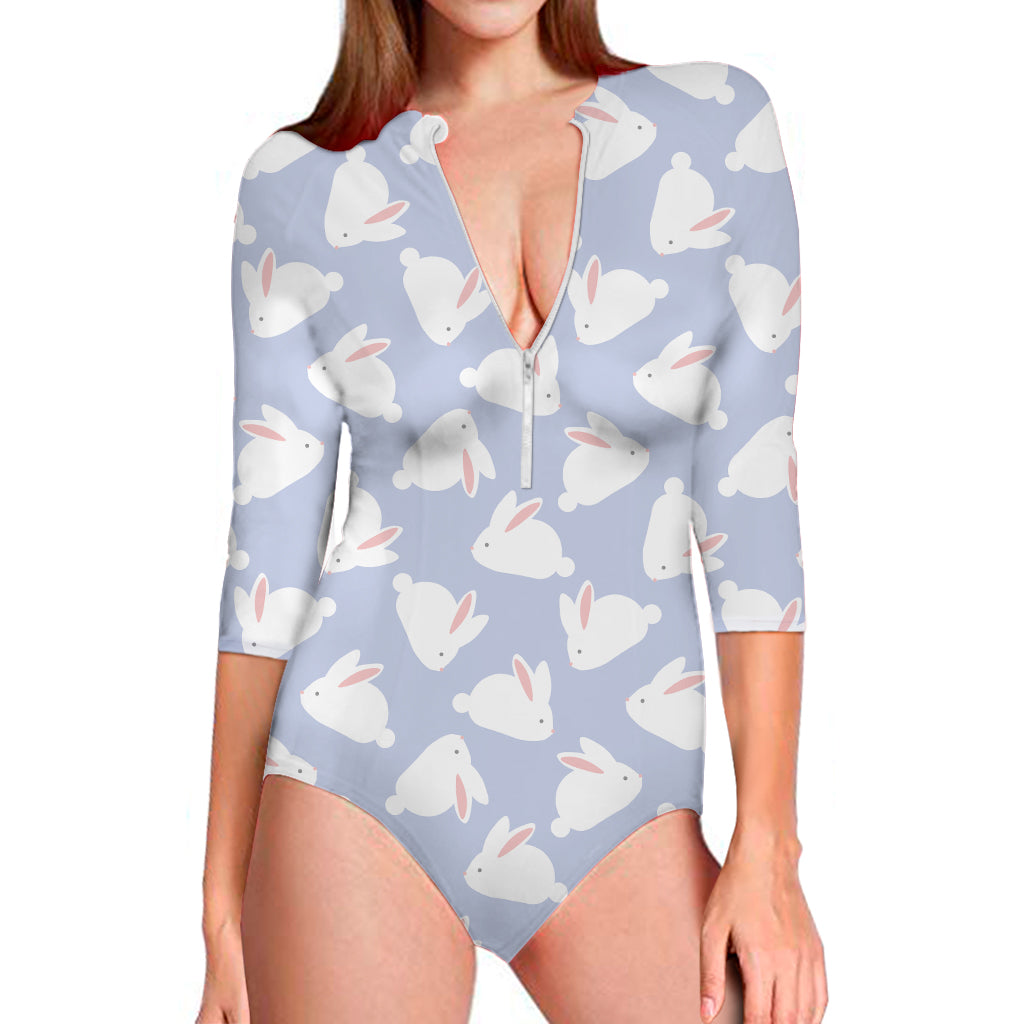 Mini Rabbit Pattern Print Long Sleeve Swimsuit