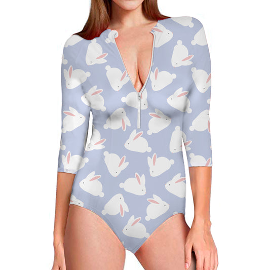 Mini Rabbit Pattern Print Long Sleeve Swimsuit