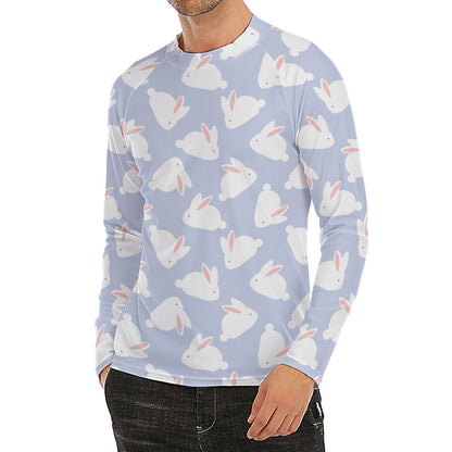 Mini Rabbit Pattern Print Men's Long Sleeve Rash Guard