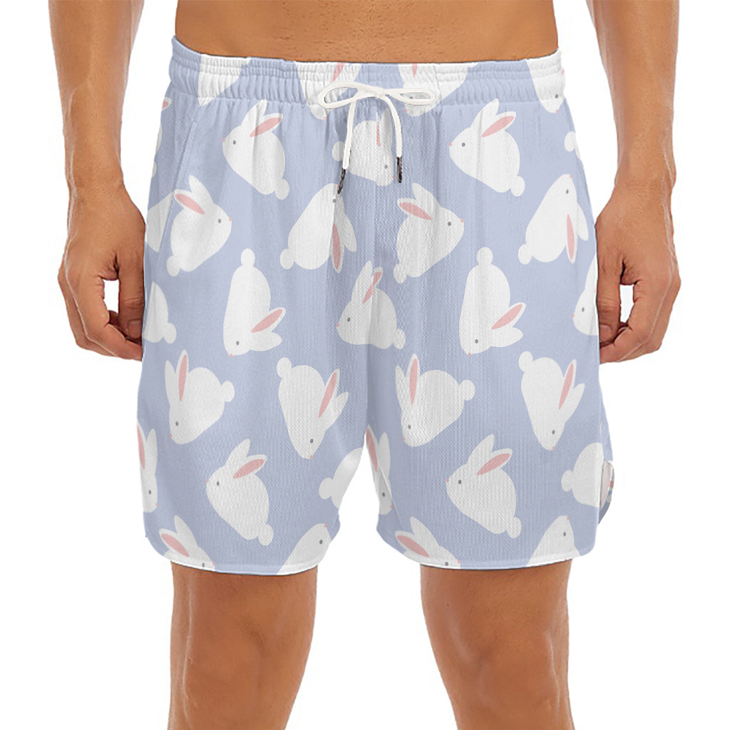 Mini Rabbit Pattern Print Men's Split Running Shorts
