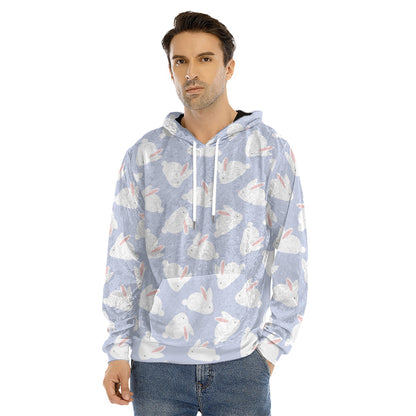 Mini Rabbit Pattern Print Men's Velvet Pullover Hoodie
