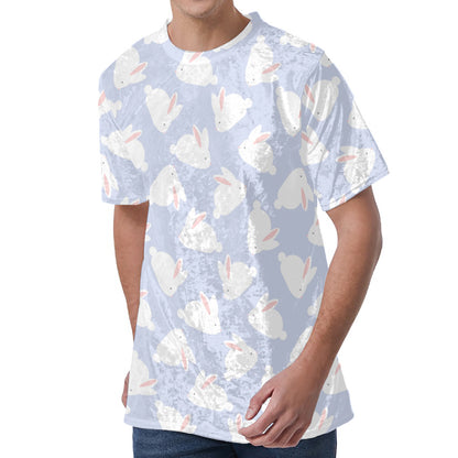 Mini Rabbit Pattern Print Men's Velvet T-Shirt