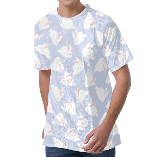 Mini Rabbit Pattern Print Men's Velvet T-Shirt