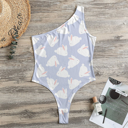 Mini Rabbit Pattern Print One Shoulder Bodysuit