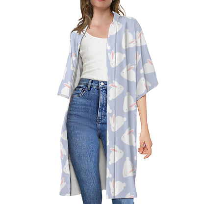 Mini Rabbit Pattern Print Open Front Beach Cover Up
