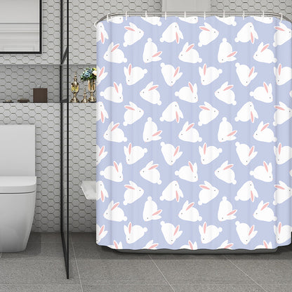 Mini Rabbit Pattern Print Polyester Shower Curtain