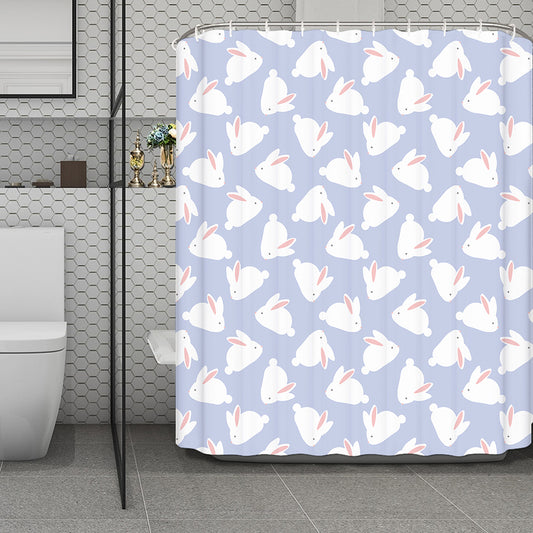 Mini Rabbit Pattern Print Polyester Shower Curtain