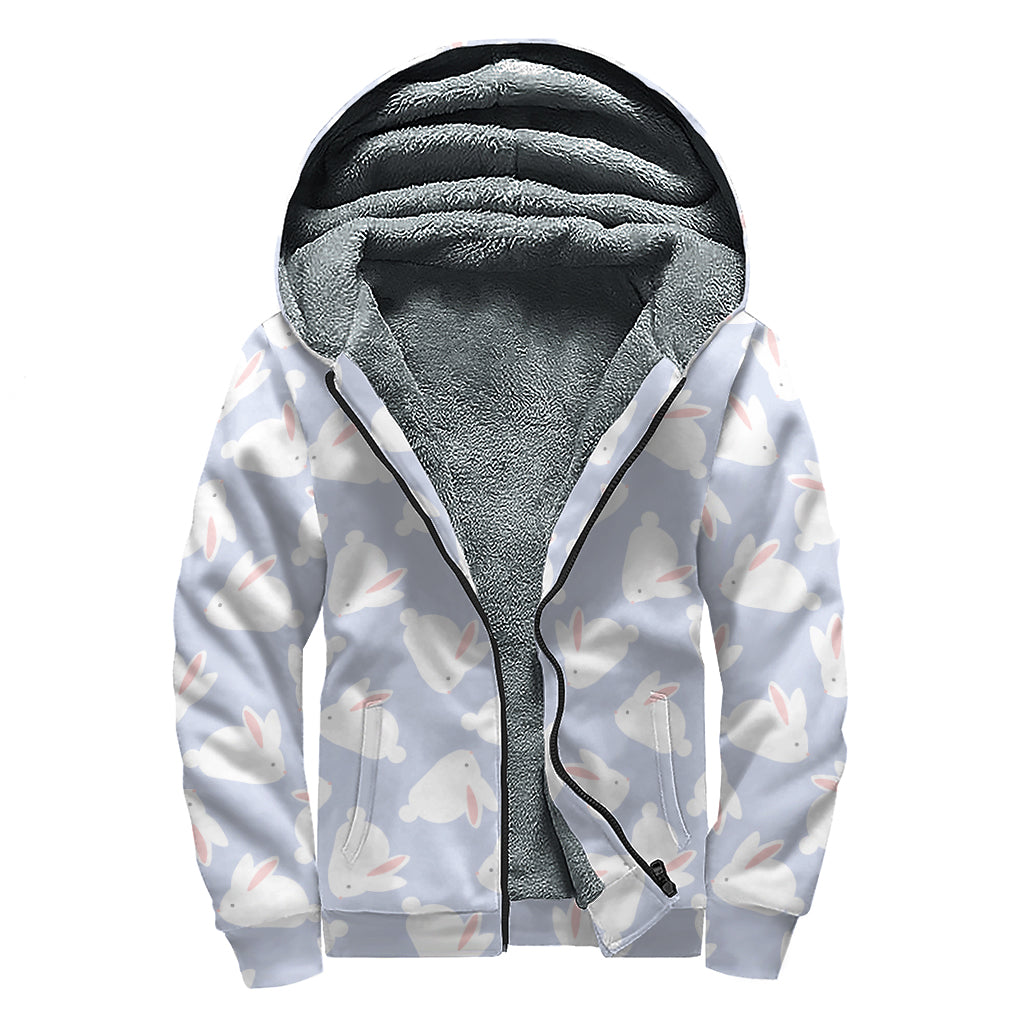 Mini Rabbit Pattern Print Sherpa Lined Zip Up Hoodie