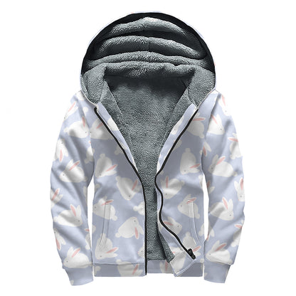 Mini Rabbit Pattern Print Sherpa Lined Zip Up Hoodie