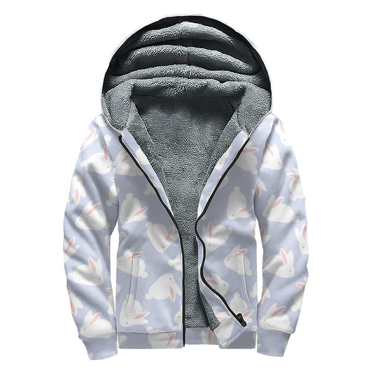 Mini Rabbit Pattern Print Sherpa Lined Zip Up Hoodie