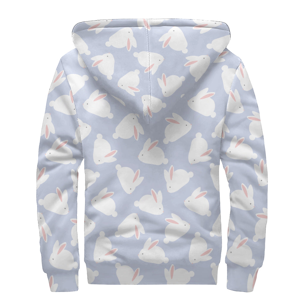 Mini Rabbit Pattern Print Sherpa Lined Zip Up Hoodie