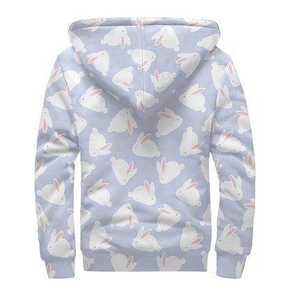 Mini Rabbit Pattern Print Sherpa Lined Zip Up Hoodie