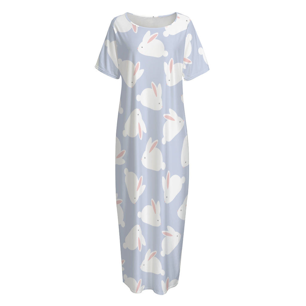 Mini Rabbit Pattern Print Short Sleeve Long Nightdress