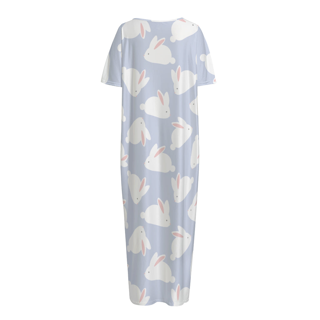 Mini Rabbit Pattern Print Short Sleeve Long Nightdress