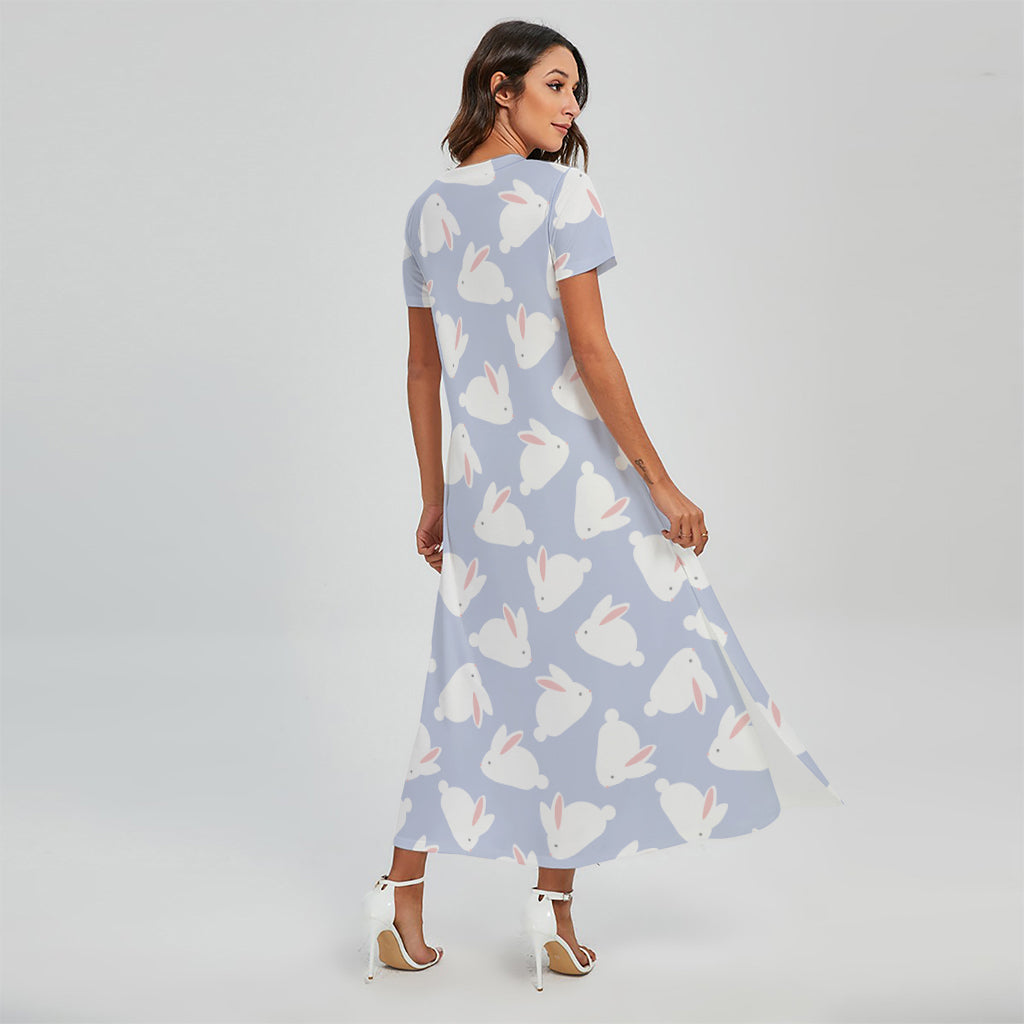 Mini Rabbit Pattern Print Short Sleeve Maxi Dress