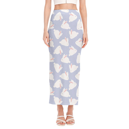 Mini Rabbit Pattern Print Side Slit Maxi Skirt