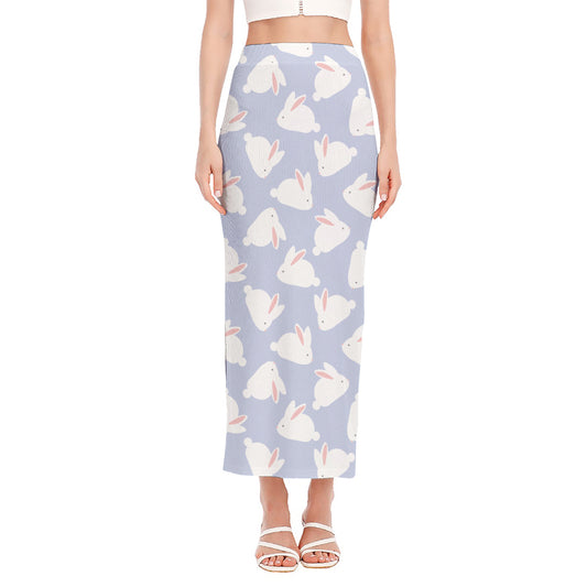 Mini Rabbit Pattern Print Side Slit Maxi Skirt