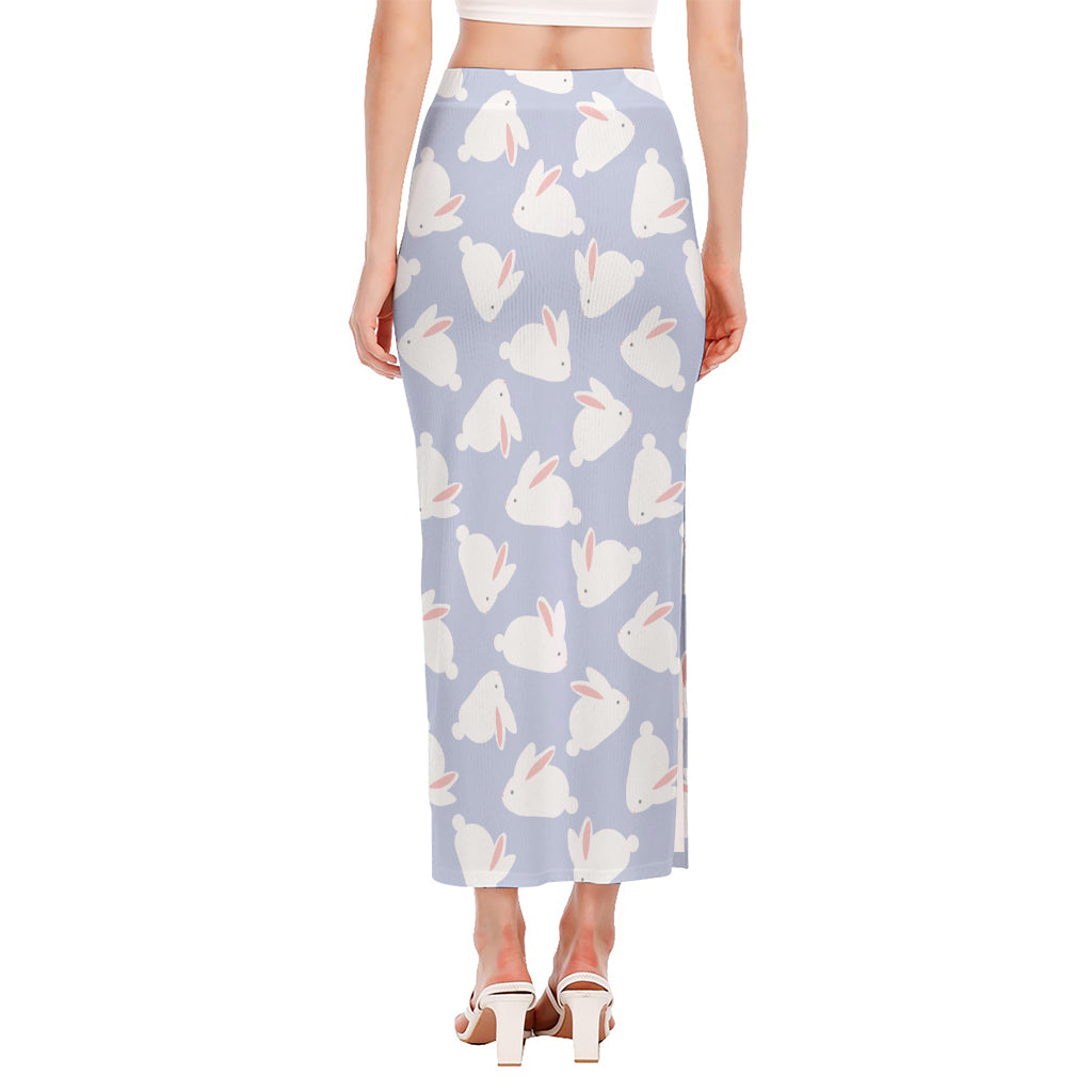 Mini Rabbit Pattern Print Side Slit Maxi Skirt