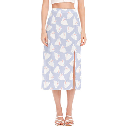 Mini Rabbit Pattern Print Side Slit Midi Skirt