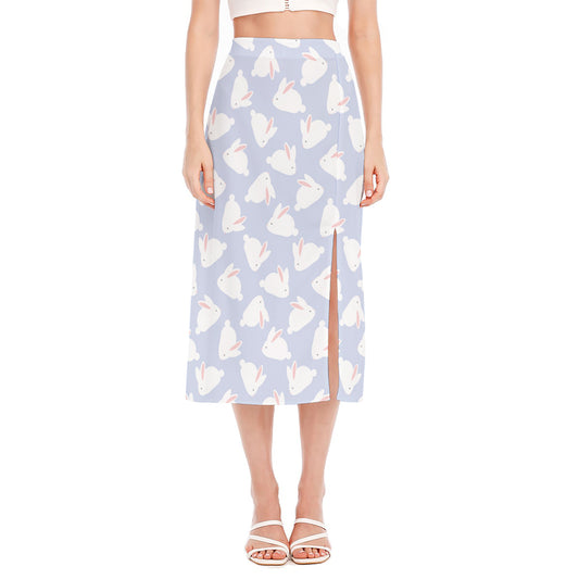 Mini Rabbit Pattern Print Side Slit Midi Skirt