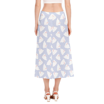 Mini Rabbit Pattern Print Side Slit Midi Skirt