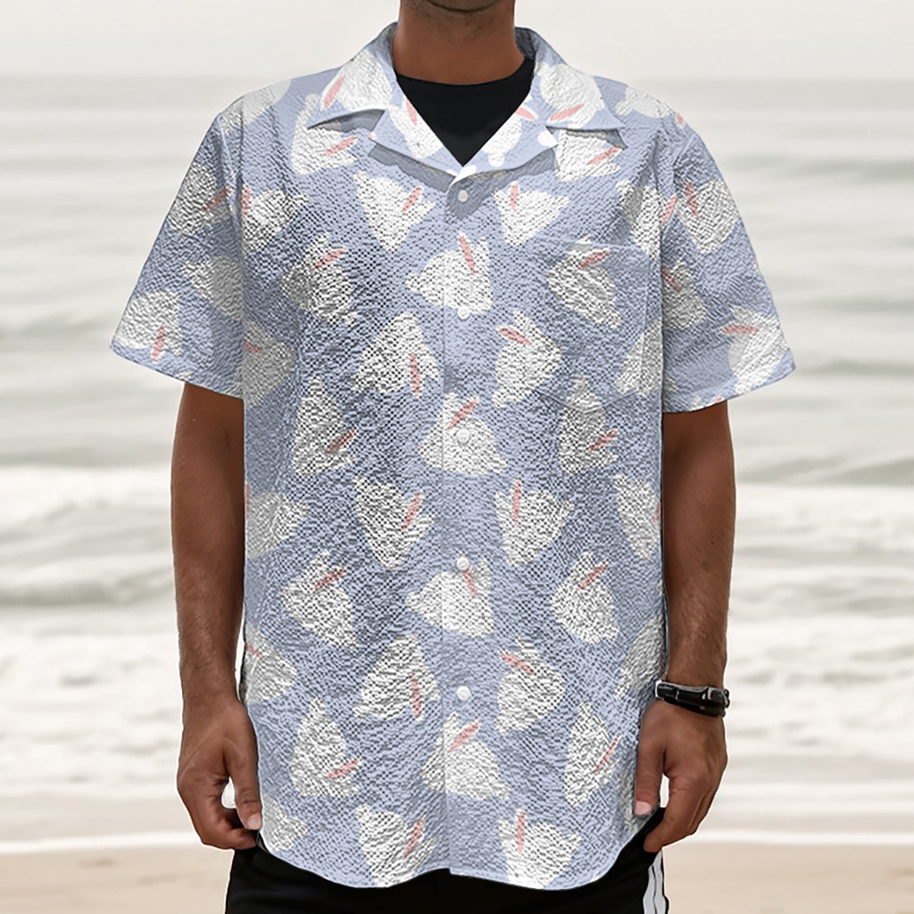 Mini Rabbit Pattern Print Textured Short Sleeve Shirt