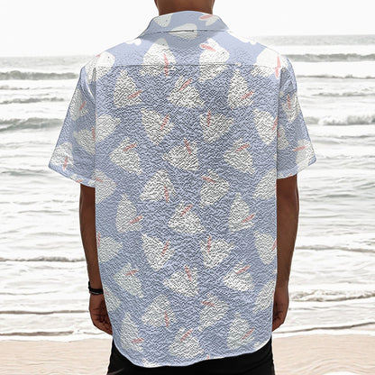 Mini Rabbit Pattern Print Textured Short Sleeve Shirt