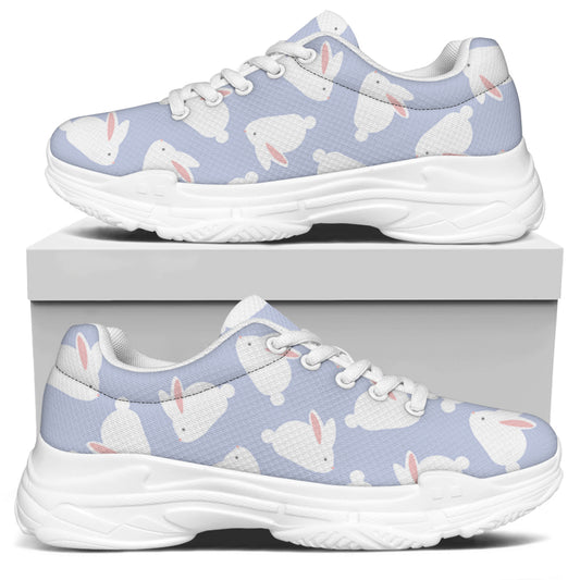 Mini Rabbit Pattern Print White Chunky Shoes
