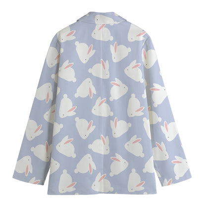 Mini Rabbit Pattern Print Women's Cotton Blazer