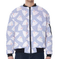 Mini Rabbit Pattern Print Zip Sleeve Bomber Jacket